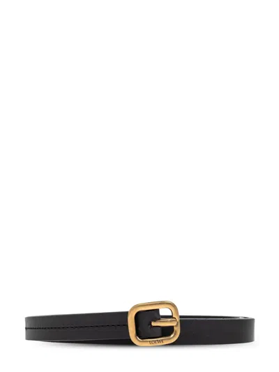 Loewe Adjustable Circular Logo Belt With Gold-tone Buckle In Black