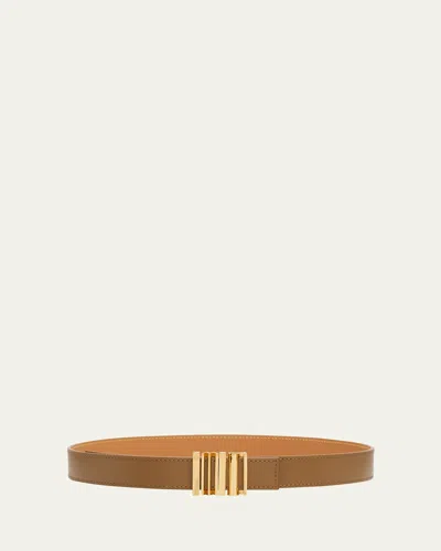 Loewe Leather Belt W/ Engraved Buckle In Oak/gold