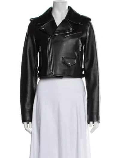 Pre-owned Loewe Leather Biker Jacket In Black