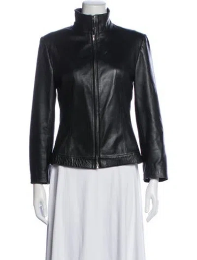 Pre-owned Loewe Leather Biker Jacket In Black