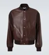 Loewe Logo-debossed Ribbed-knit Trimmed Leather Bomber Jacket In Brown