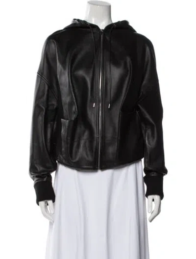 Pre-owned Loewe Leather Bomber Jacket In Black