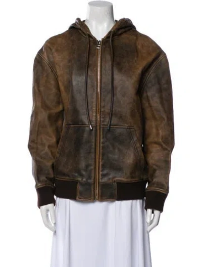 Pre-owned Loewe Leather Bomber Jacket In Brown