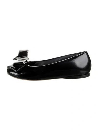 Pre-owned Loewe Leather Bow Accents Ballet Flats In Black