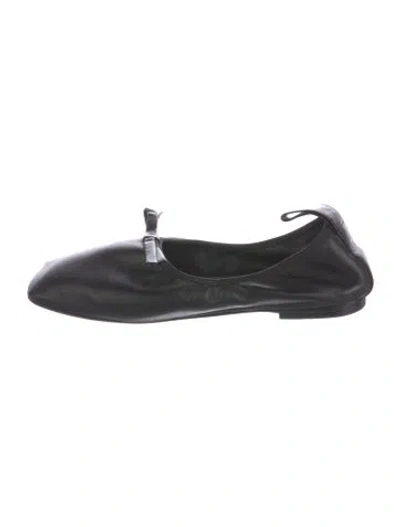 Pre-owned Loewe Leather Bow Accents Mary Jane Flats In Black
