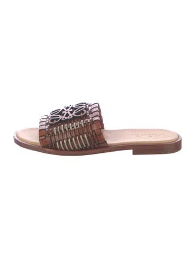 Pre-owned Loewe Leather Braided Accents Slides In Brown