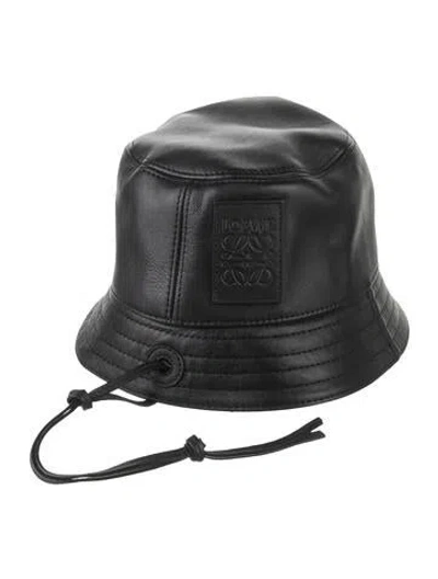 Pre-owned Loewe Leather Bucket Hat In Black