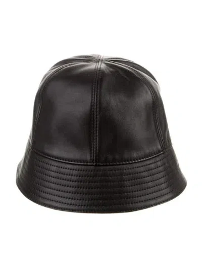 Pre-owned Loewe Leather Bucket Hat Size 57 In Black