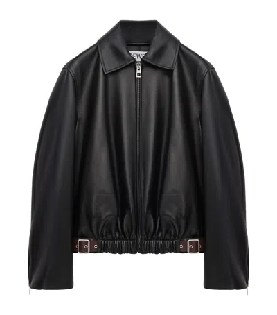 Loewe Leather Buckled Shirt Jacket In Black