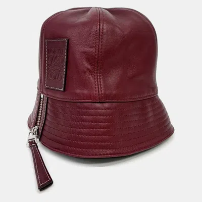 Pre-owned Loewe Leather Burgundy Bucket Hat