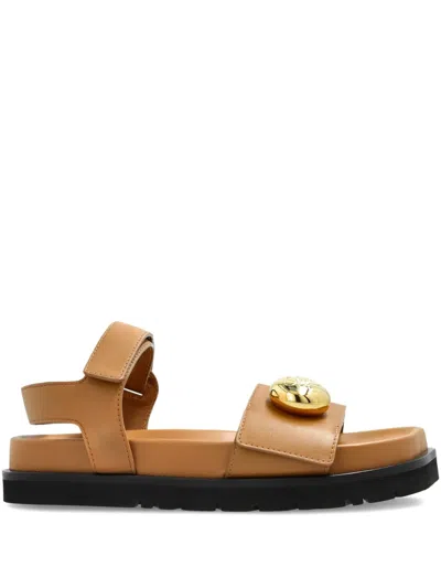 LOEWE LEATHER BUTTON-EMBELLISHED SANDALS