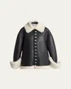 Loewe Leather Button-front Jacket With Shearling Lining In White Blac