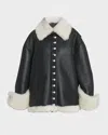 Loewe Leather Button-front Jacket With Shearling Lining In White Blac