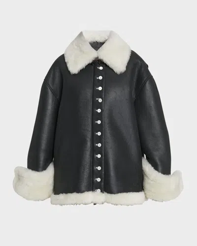 LOEWE LEATHER BUTTON-FRONT JACKET WITH SHEARLING LINING