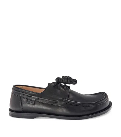 Loewe Leather Campo Boat Shoes In Black