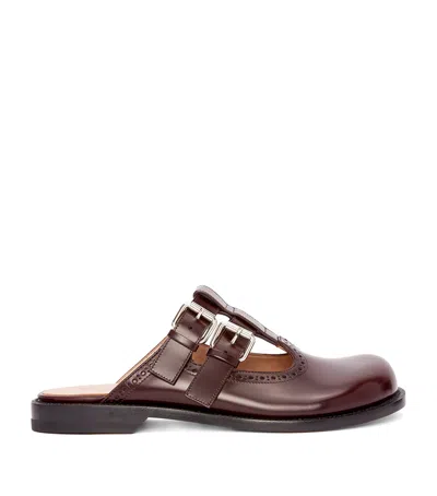 Loewe Leather Campo Mary Jane Mules In Burgundy