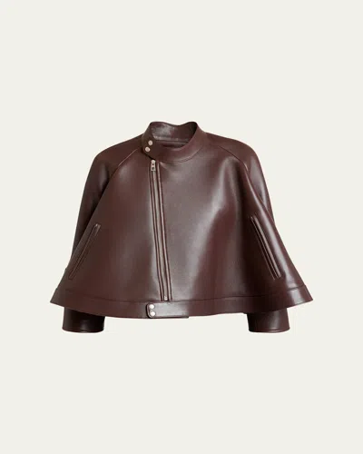 Loewe Leather Cape Trapeze Jacket In Brown