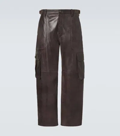 Loewe Leather Cargo Pants In Brown