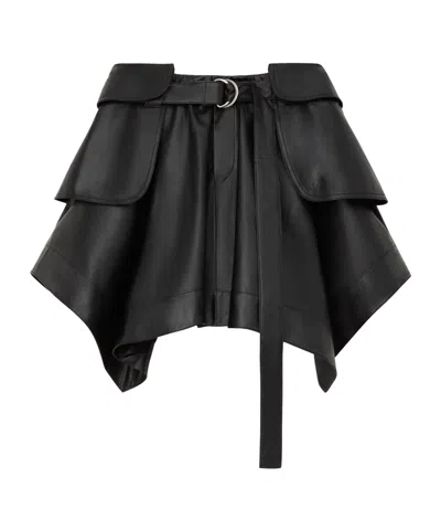 Loewe Double L Belted Leather Miniskirt In Black