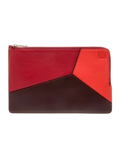 Pre-owned Loewe Leather Clutch In Burgundy