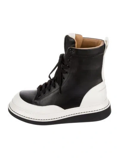 Pre-owned Loewe Leather Colorblock Pattern Combat Boots In Black