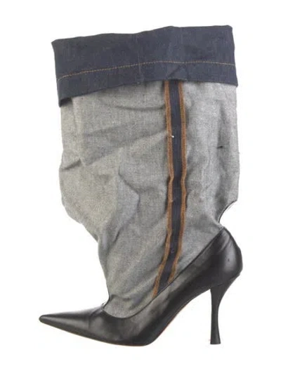 Pre-owned Loewe Leather Colorblock Pattern Mules In Blue