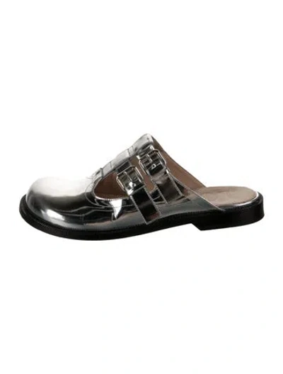 Pre-owned Loewe Leather Colorblock Pattern Mules In Silver