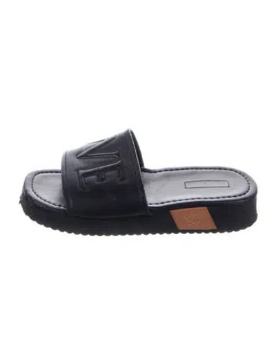 Pre-owned Loewe Leather Colorblock Pattern Slides In Black