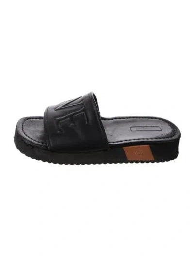 Pre-owned Loewe Leather Colorblock Pattern Slides In Black