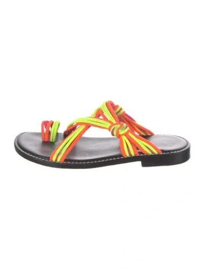 Pre-owned Loewe Leather Colorblock Pattern Slides In Orange