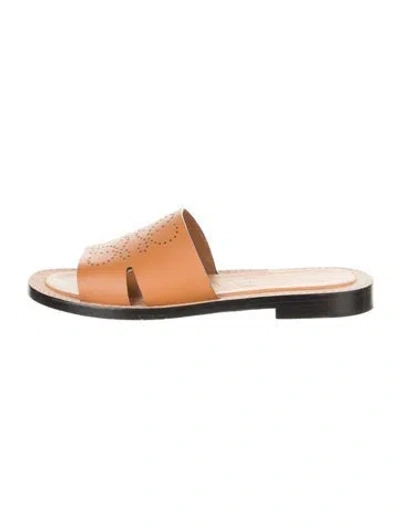 Pre-owned Loewe Leather Colorblock Pattern Slides In Orange