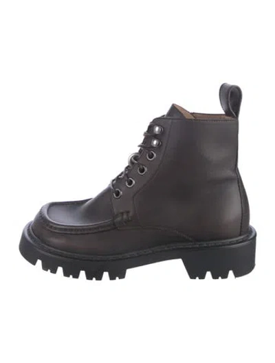 Pre-owned Loewe Leather Combat Boots In Black