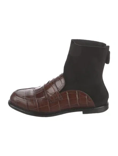 Pre-owned Loewe Leather Combat Boots In Brown