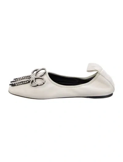 Pre-owned Loewe Leather Crystal Embellishments Ballet Flats In Neutrals