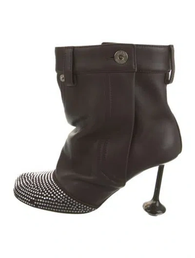 Pre-owned Loewe Leather Crystal Embellishments Boots In Brown