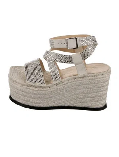 Pre-owned Loewe Leather Crystal Embellishments Espadrilles In Gray