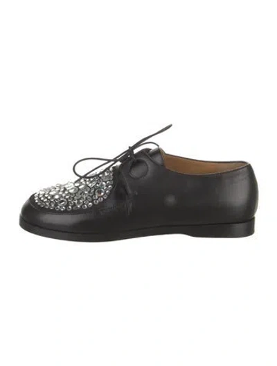 Pre-owned Loewe Leather Crystal Embellishments Oxfords In Black