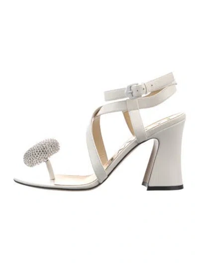 Pre-owned Loewe Leather Crystal Embellishments Sandals In White