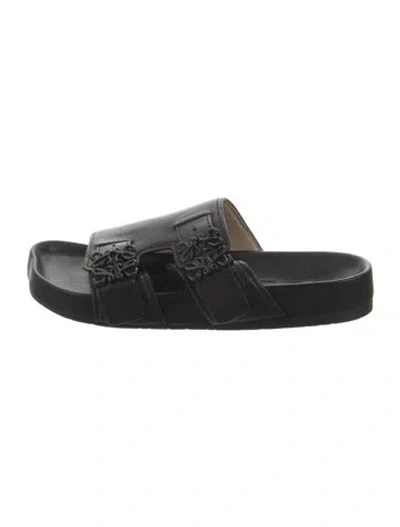 Pre-owned Loewe Leather Crystal Embellishments Slides In Black
