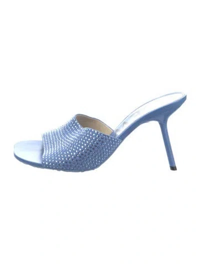 Pre-owned Loewe Leather Crystal Embellishments Slides In Blue