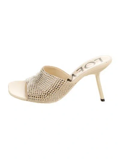Pre-owned Loewe Leather Crystal Embellishments Slides In Gold