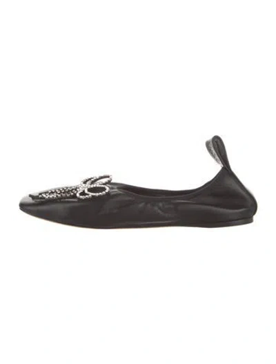 Pre-owned Loewe Leather Crystal Embellishments Slingback Flats In Black