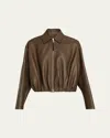Loewe Womens Dark Green Draped Pointed-collar Leather Jacket In Green