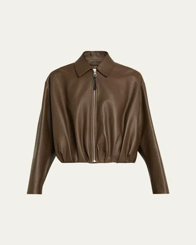 LOEWE LEATHER DRAPED BOMBER JACKET