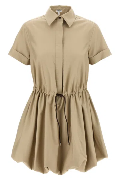 Loewe Women Leather Drawstring Dress In Brown