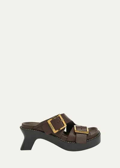 Loewe Leather Dual-buckle Platform Sandals In Brown