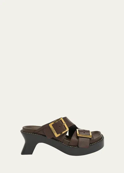 LOEWE LEATHER DUAL-BUCKLE PLATFORM SANDALS