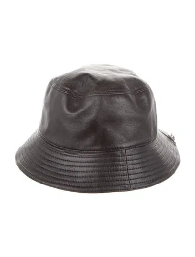 Pre-owned Loewe Leather Embroidered Bucket Hat In Black