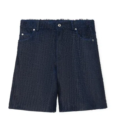 Loewe Leather Feather Shorts In Blue