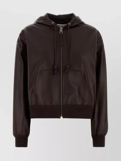 LOEWE LEATHER FLAMENCO JACKET WITH HOOD AND POCKETS